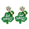St. Patrick's Day Seed Bead Clover Shaped Handmade Beadead Embroidery Dangle and Drop Novelty Earrings