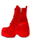 ASHCAN Red High Platform Velvet Ankle Boots