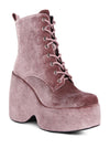 ASHCAN Red High Platform Velvet Ankle Boots