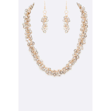 DIONA J FRINGE CRYSTAL STATEMENT COLLAR NECKLACE SET BLACK DIAMOND