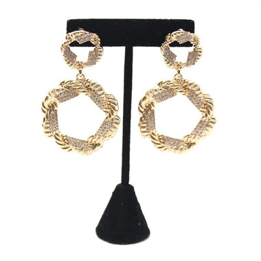 GOLD TEXTURED RHINESTONED DROP EARRINGS