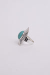 Stylish Adjustable Silver Ring With Turquoise Gem