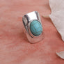 Stylish Adjustable Silver Ring With Turquoise Gem