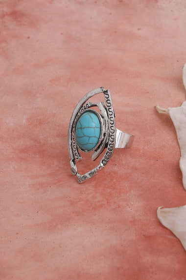 Western Silver Adjustable Turquoise Statement Ring