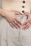 Western Silver Adjustable Turquoise Statement Ring