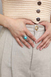Western Silver Adjustable Turquoise Statement Ring