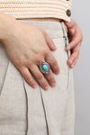 Western Silver Adjustable Turquoise Statement Ring