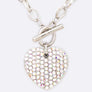 Elegant Crystal Heart Pendant Necklace Set with Toggle Clasp, Fashion Jewelry, Romantic Gift for Any Occasion
