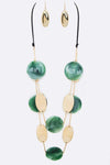 Mix Media Resin Disk Layer Long Necklace Set