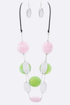 Mix Media Resin Disk Layer Long Necklace Set