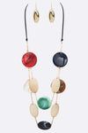 Mix Media Resin Disk Layer Long Necklace Set