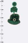 Iconic Leprechaun Hat Green Sead Beaded Earring St. Patrick's Day