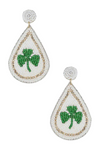 St Patrick's Day Seed beads Green Clover Leaf Teardrop Stud Earrings White