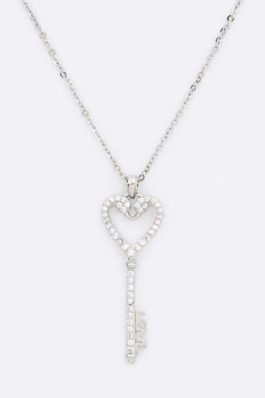 Cubic Zirconia Petite Key Pendant Necklace