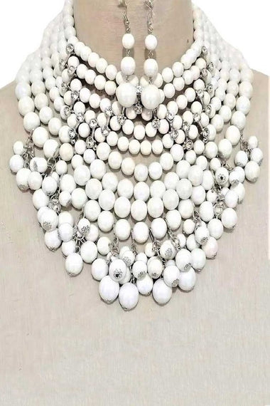 Pearlized Beads Statement Necklace Set