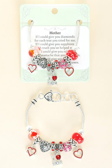 Mother's Day Gift Poem Multi Charm Bracelet Rhinestone Adjustable In Silver Tone Metal