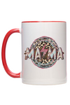 Mother's Day Gift MAMA Leopard Circle Bolt Mug Two Tone Red 15oz Cup