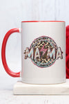 Mother's Day Gift MAMA Leopard Circle Bolt Mug Two Tone Red 15oz Cup