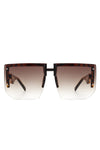 Square Oversize Flat Top Half Frame Sunglasses