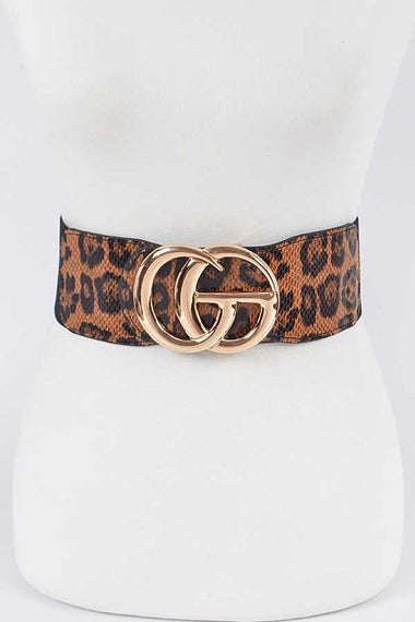 Plus Size Leopard Print Iconic Buckle Stretch Belt