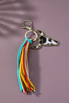 animal print cow head leather tassel key chain