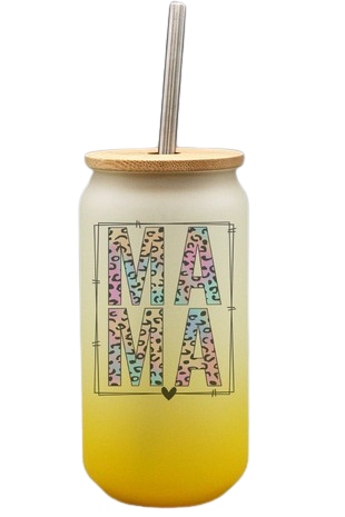 Diona J Mother's Day Gift Colored MAMA 18oz Tumbler Stack Cup With Bamboo Lid and Steel Straw