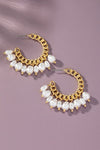 Curb chain hoop earrings with pearl drops