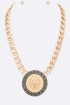 Lion Emblem Pendant Statement Necklace Set