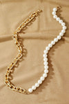 Asymmetric pearl and chunky link chain necklace