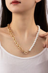 Asymmetric pearl and chunky link chain necklace