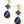 3 tier flower and royal blue linear drop earrings