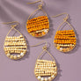 Hand woven wood and agate bead teardrop earrings