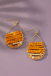 Hand woven wood and agate bead teardrop earrings