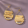 Hand woven wood and agate bead teardrop earrings
