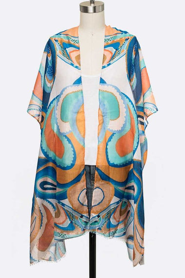 Swirly Print Light Weight Kimono Cardigan