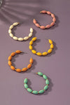 Spindle shape wood beaded hoop earrings