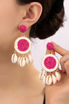 raffia straw disk earrings with puka shell drops