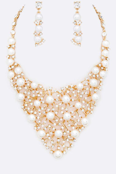 Crystal Pearl Red Carpet Statement Necklace Set