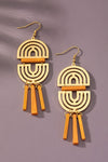 Double arch metal earrings with wood sticks