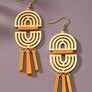 Double arch metal earrings with wood sticks