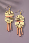 Double arch metal earrings with wood sticks