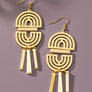 Double arch metal earrings with wood sticks
