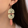 Double arch metal earrings with wood sticks