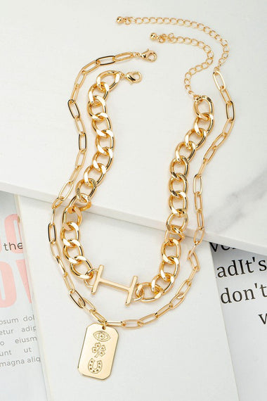 chunk chain choker with engraved tag pendant neck