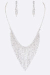 3 PC Long Fringe Rhinestone Necklace Set