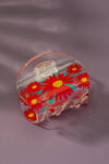 Clear lucite hair claw clip with flower prints