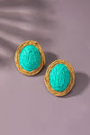 raffia straw button stud earrings