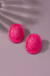 raffia straw button stud earrings