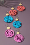 bright color rattan woven disk drop earrings