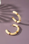 curve wood bead hoop earrings